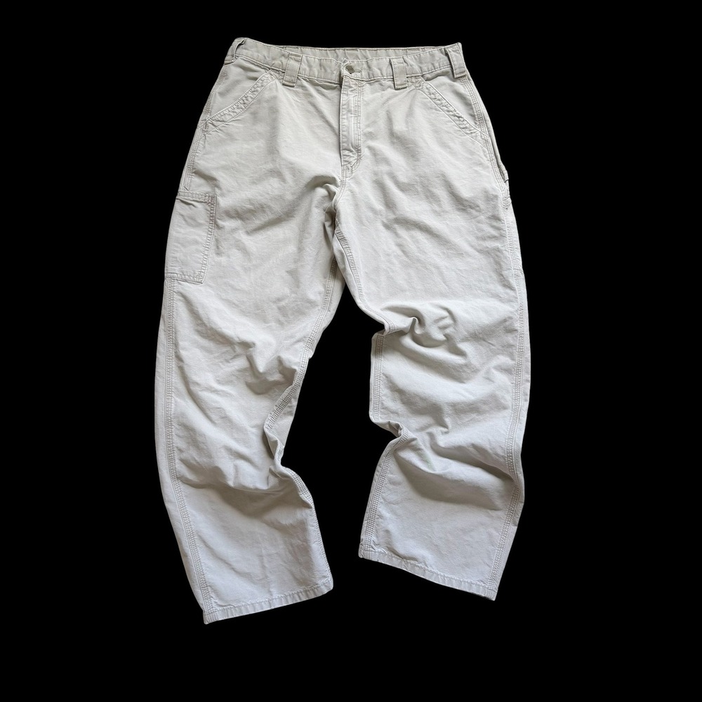 90's Carhartt Carpenter Pants Tan Canvas Work Dungaree Relaxed Fit 36x29 Mens